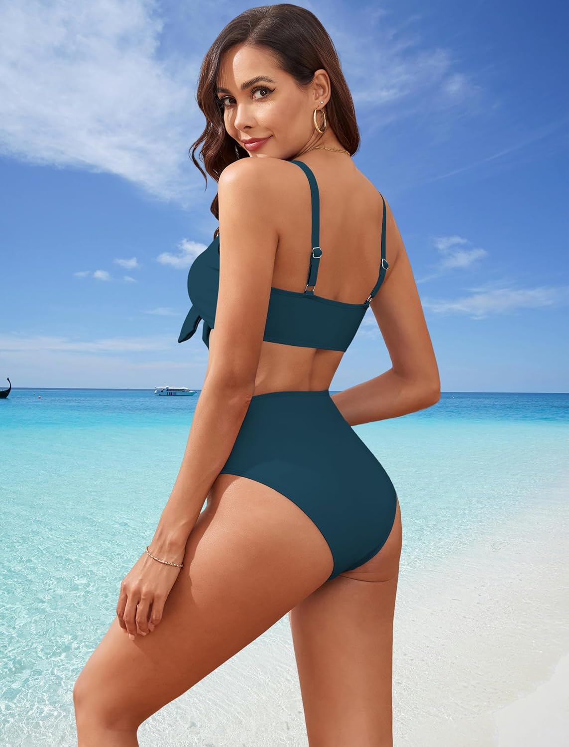 ZAFUL High Waisted Bikini Sets for Women Tummy Control Swimsuits Tie Knot High Rise 2025 Two Piece Bathing Suits - Image 3