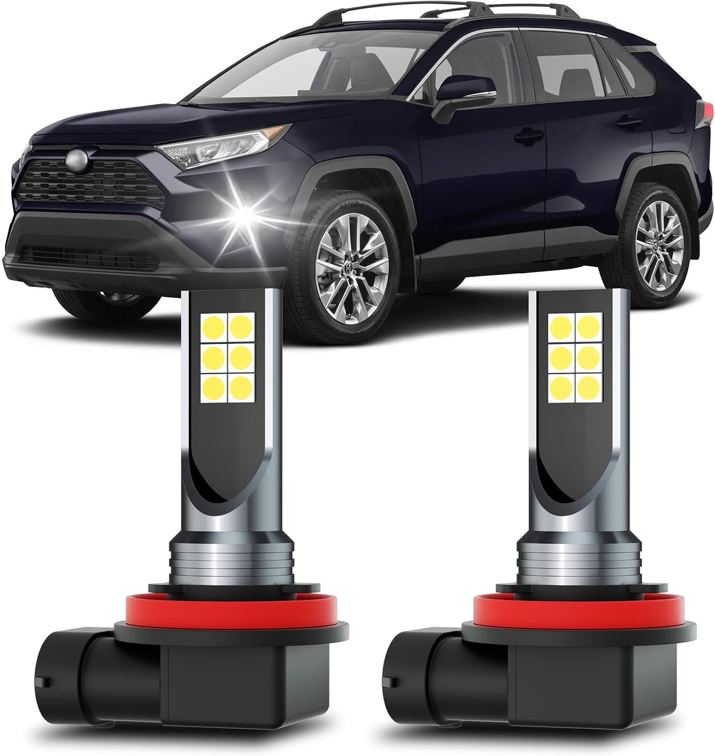 XFLHEHD 2Pcs Fog Light Bulbs Fits for Toyota Rav4 2019 2020 2021 2022 2023 Replacement Bulbs, 6500K Cool White Fog Lights Replacement Package