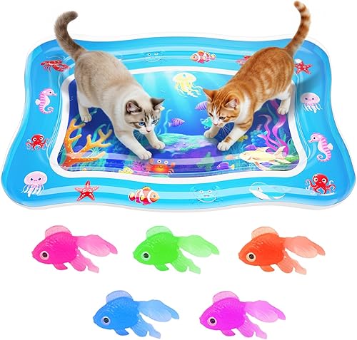 Tapete de agua para gatos  Juguetes interactivos para gatos mejorados con PVC grueso de 0.028 in de grosor para refrigeración y calefacción, cama de