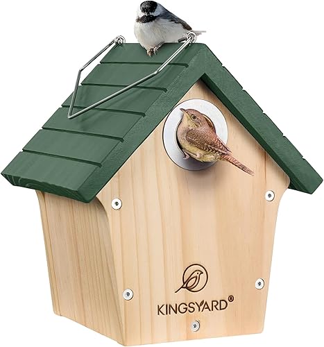 Kingsyard Casa de madera para pájaros con protector de depredadores, anidación de pájaros Wren para exteriores, jardín y patio, caja nido para