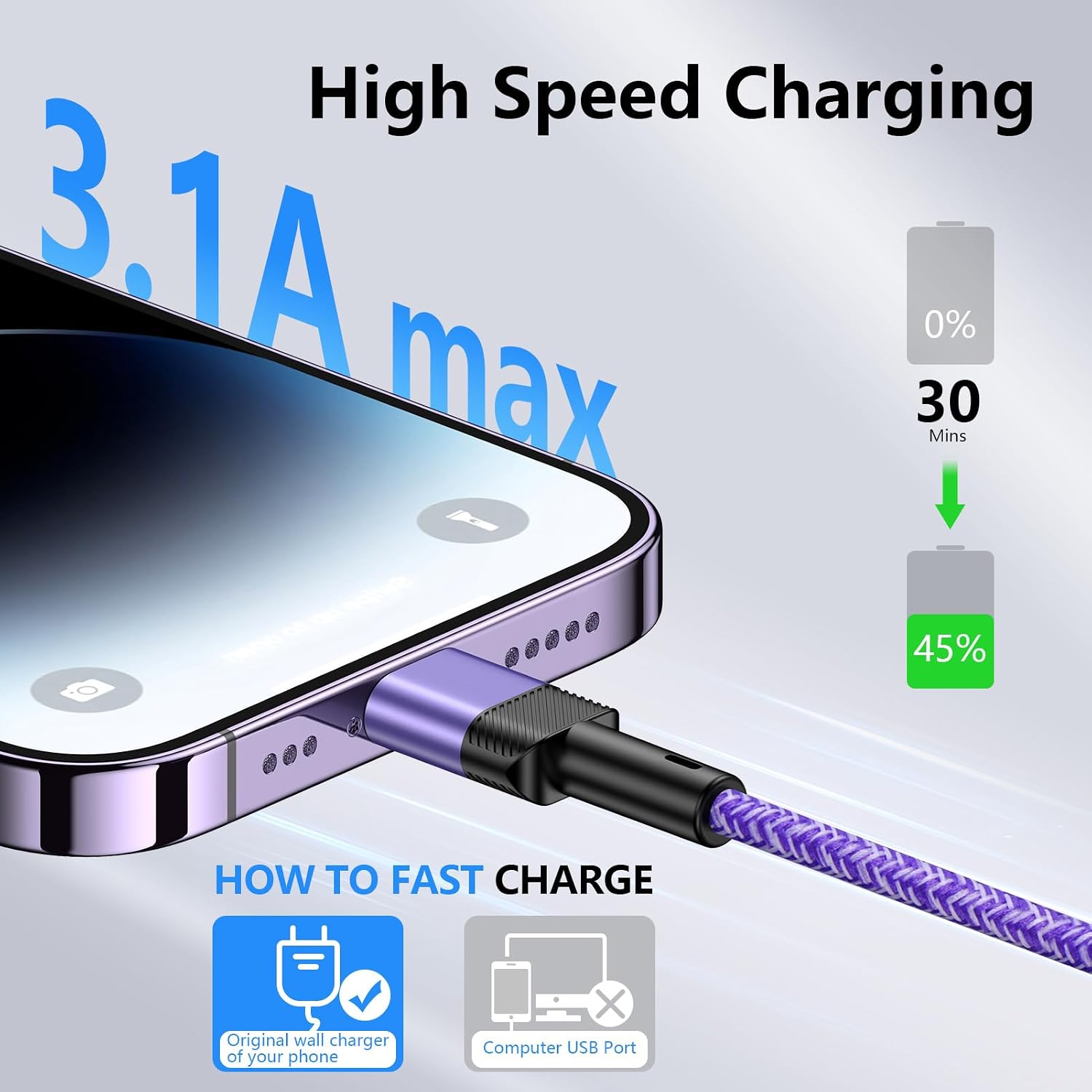 10FT iPhone Fast Charger Cord Compatible with iPhone 14 13 12 11 Pro Max XR XS X 8 7 6 Plus SE,iPad Pro Air Mini,iPod,3.1A 10 Foot Long Cord Appl e Charger iPhone Fast Cable Car Cord Nylon Braided
