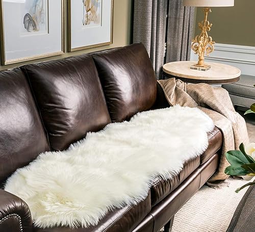 Miniatura 117 de SERISSA Alfombra suave y esponjosa de piel de oveja sintética, color beige, alfombra lanuda para el suelo del dormitorio, alfombra mullida