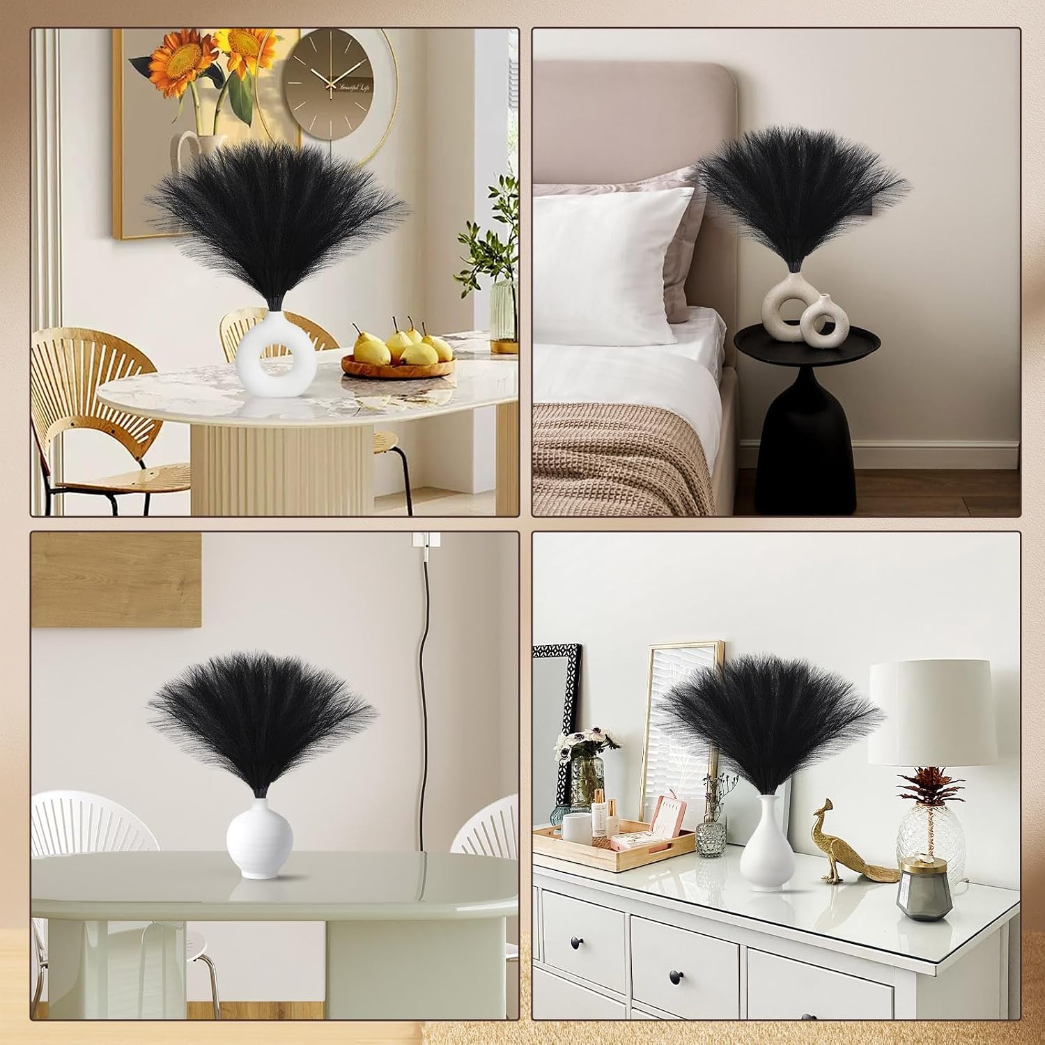 Ureymx Faux Pampas Grass Decor 17.7 Inch 30pcs, Artificial Pampas Grass Fluffy Home Decor, Short Vase Room Decor pompous Grass Flower Arrangement for Boho Home Wedding Decoration (Black)