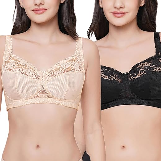 WACOAL Women’s Charming Illusion| Non Padded | Non Wired |Full Cup|Plus Size| Full Support | Pack of 2 | Minimizer Bra