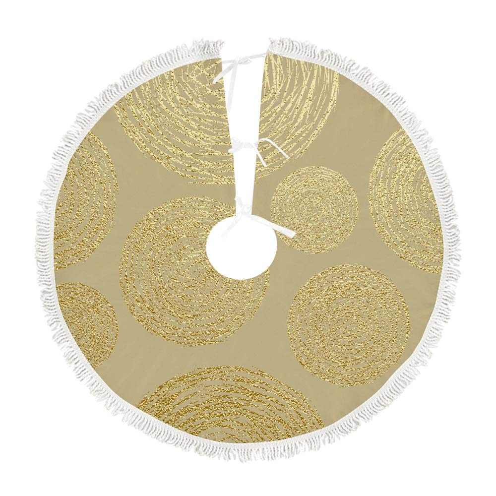 Tapis de sapin de Noël fait à la main aux cercles dorés texturés luxe