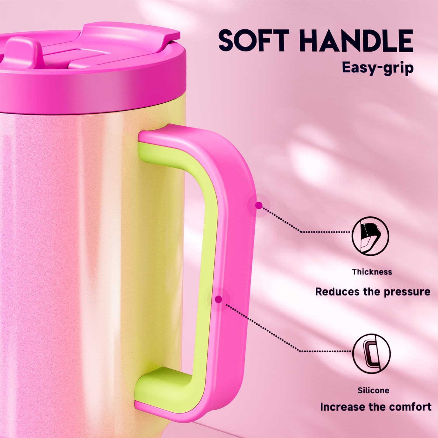 Meoky 32 oz Tumbler with Handle and Flip Straw, 100% Leakproof Tumbler with Lid and Straw, Stainless Steel Insulated Cup, Cupholder Friendly, Keeps Cold for 24 Hours (Carnival) - Image 4