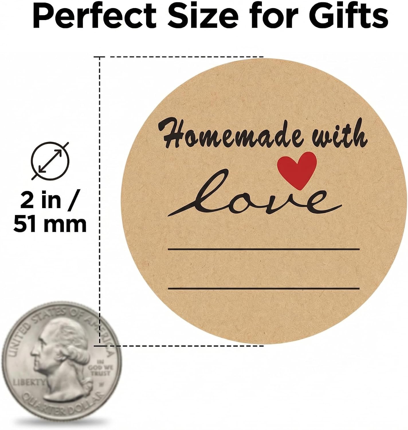 2 Inch 500 Kraft Round Canning Labels Sticker, Homemade with Love, Round Labels for Jars, Mason Jar, Bakery Stickers, Candle, Small Business Packaging image 2