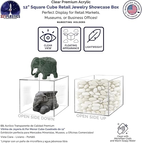 Miniatura 3 de Caja elevadora de acrílico de 12 pulgadas con un lado abierto, sin tapa, versátil y cuadrado transparente de plexiglás para mercancías al por menor