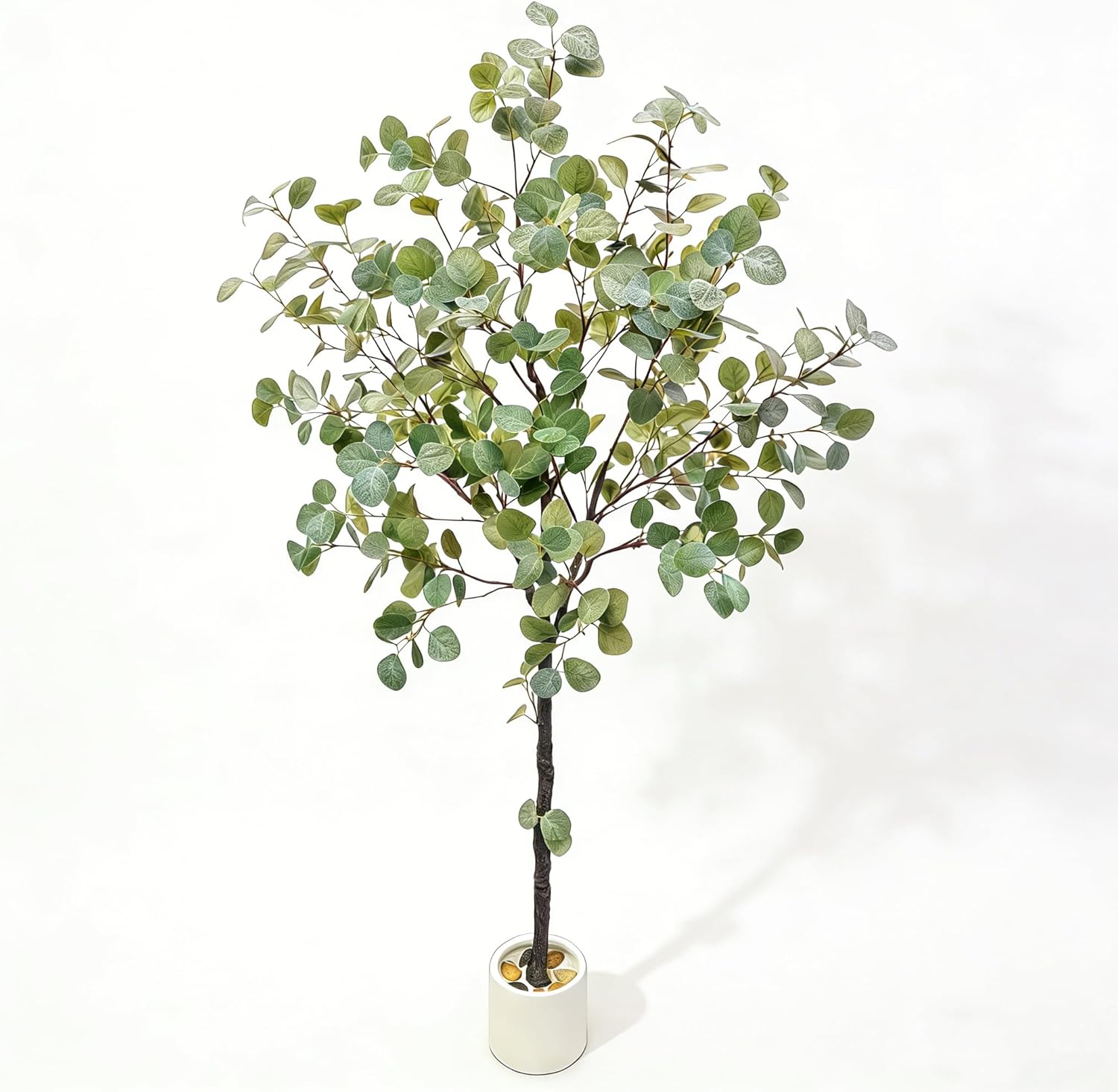 6FT Artificial Eucalyptus Tree, Lifelike Fake Plant Silver Dollar Silk Leaves & Real Touch Texture with Adjustable Branches for Home Office Indoor Decor for Housewarming Gift(Red Stems)