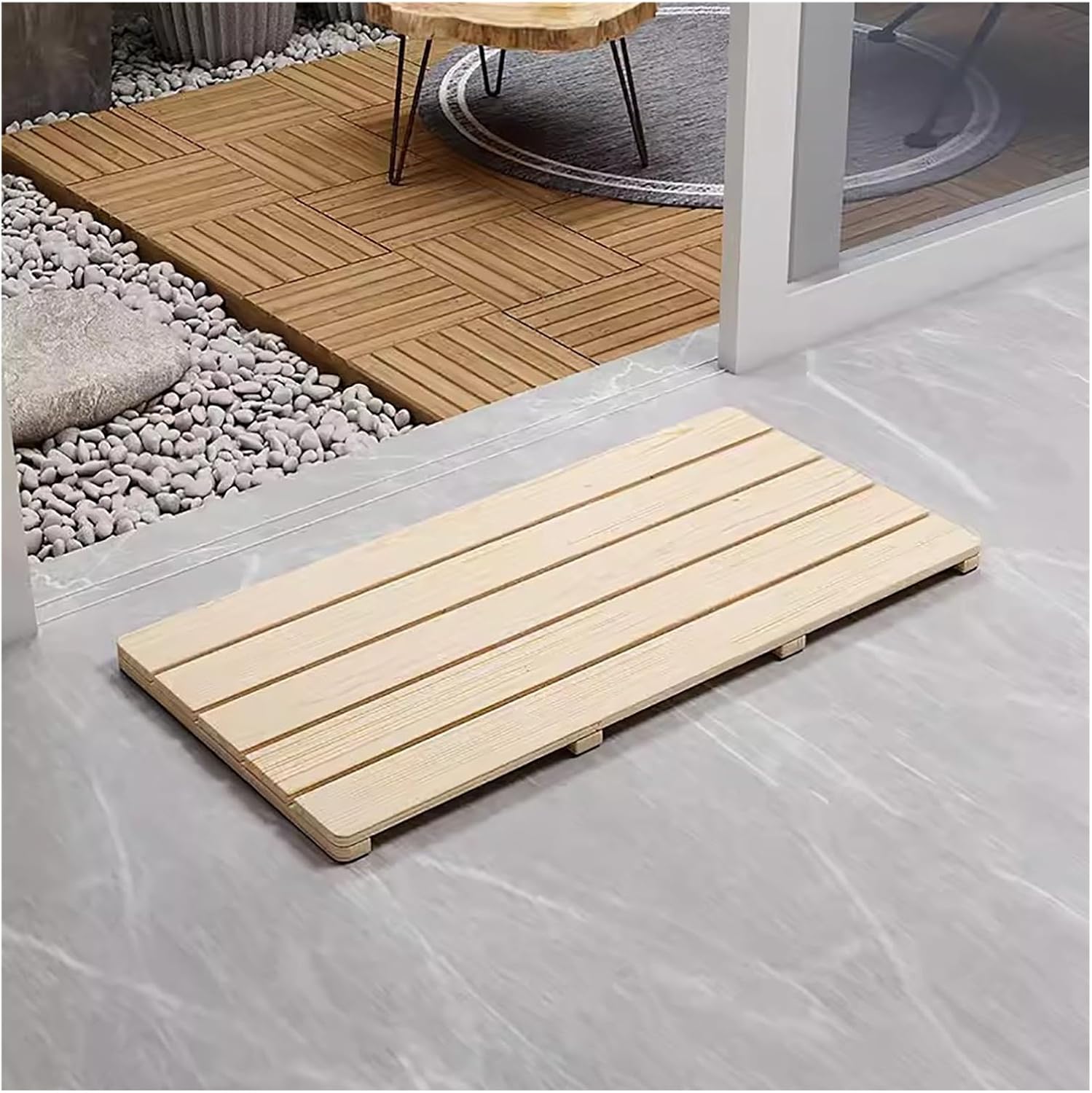 Non-Slip Wood Bath Mat,Wooden Shower Mat Non Slip Indoor & Outdoor Bath Mat for Shower Bathtub Spa Sauna Entryway Pool Easy to Clean and Durable 31.5x15.75in Log Color