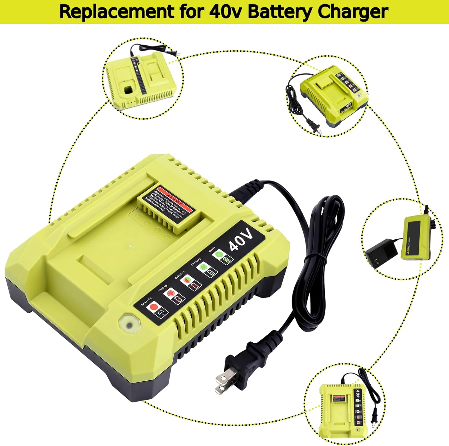 Tulepowceeng OP401 Rapid Charger Compatible with Ryobi 40V Lithium Battery OP4040 OP4026 OP4050A OP4026A OP4050 OP40601 Replacement for 40v Battery Charger OP400 OP404 OP406A