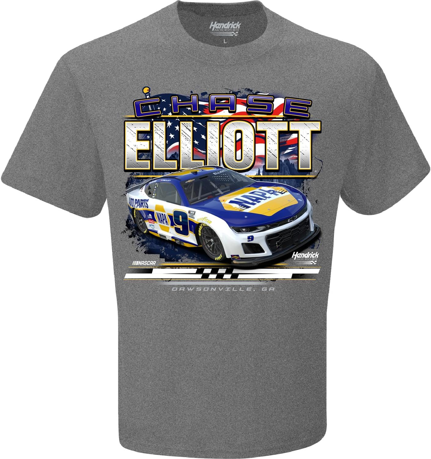 Checkered Flag Sports Chase Elliott 2026 NAPA Patriotic Eagle Car 2-Spot T-Shirt Gray