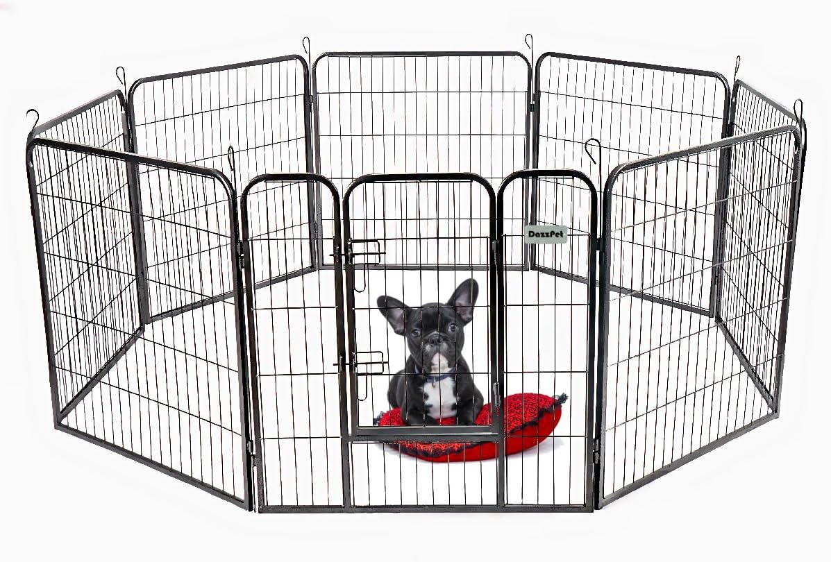DazzPet Dog Puppy Large Playpen Metal Fence with Door | Heavy Duty Pet Pen Outside Exercise RV Play Yard | Outdoor Indoor Courtyard Kennel Crate Enclosures | 32" Height 8 Panel