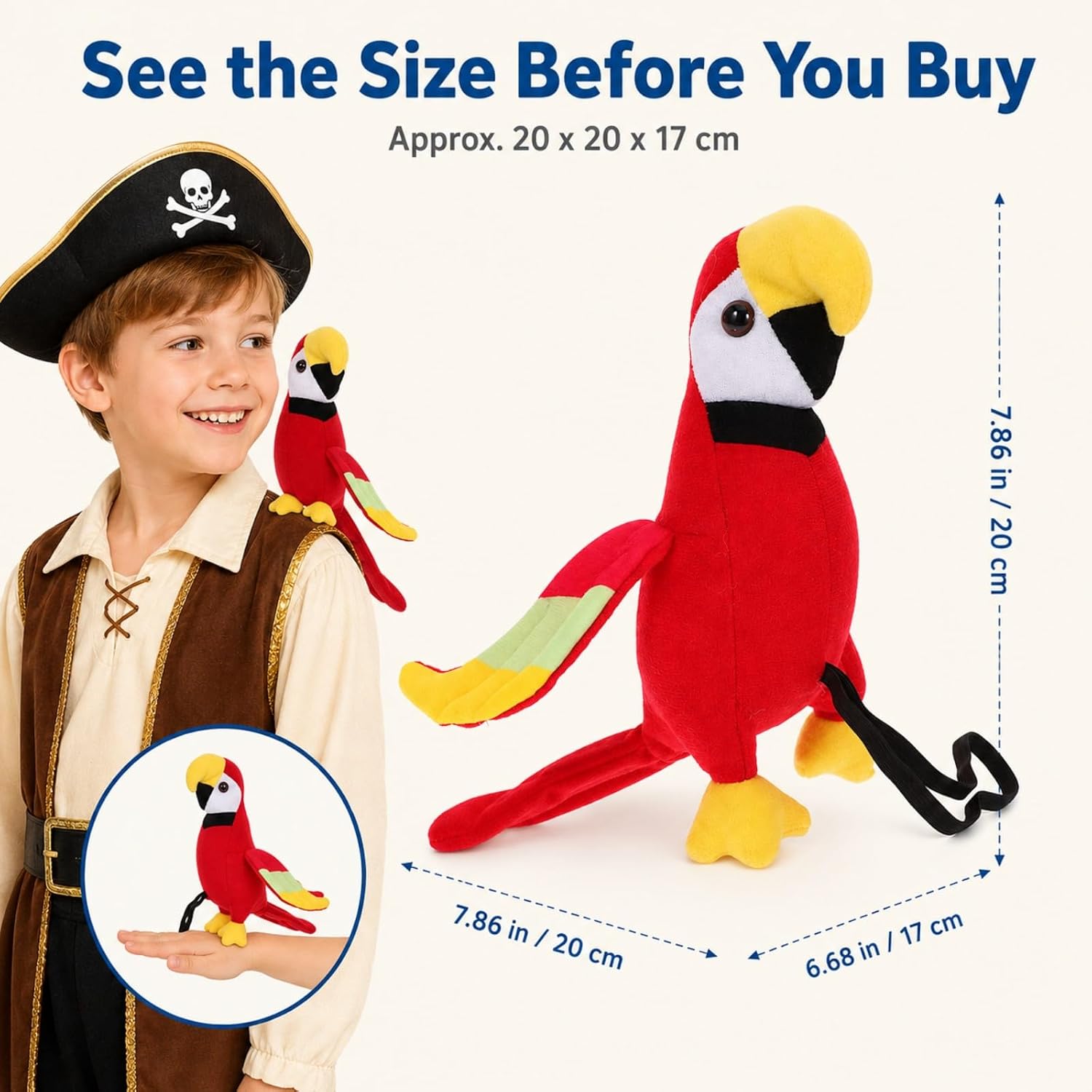 jojofuny Stuffed Parrot Prop on Shoulder, Pirate Costume Accessory for Halloween, Office Decor image 3