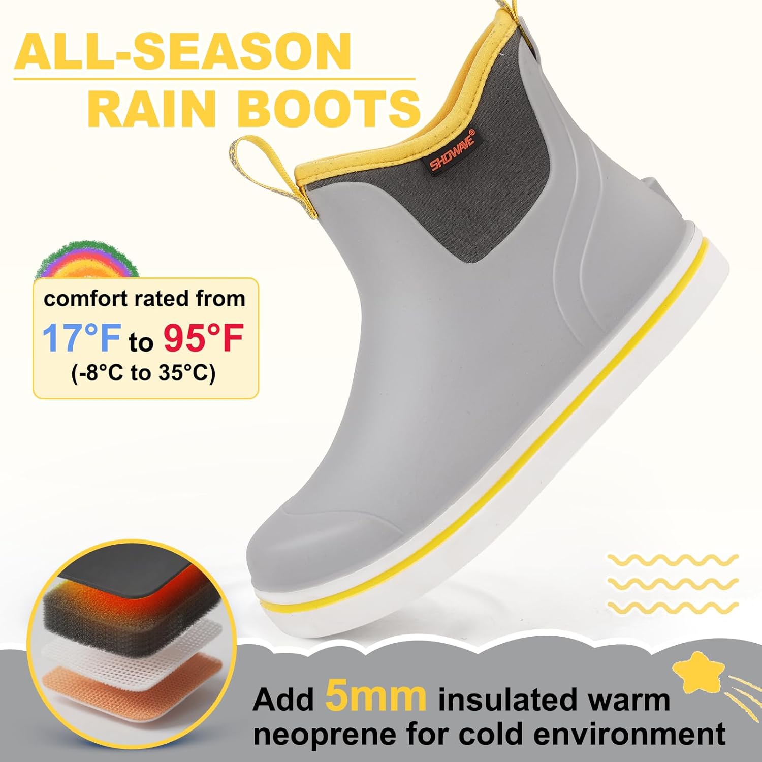 Showave Unisex-Child Ankle Rain Boots Kids Deck Boot Waterproof Lightweight Rubber Mud Booties for Boys Girls - Image 5
