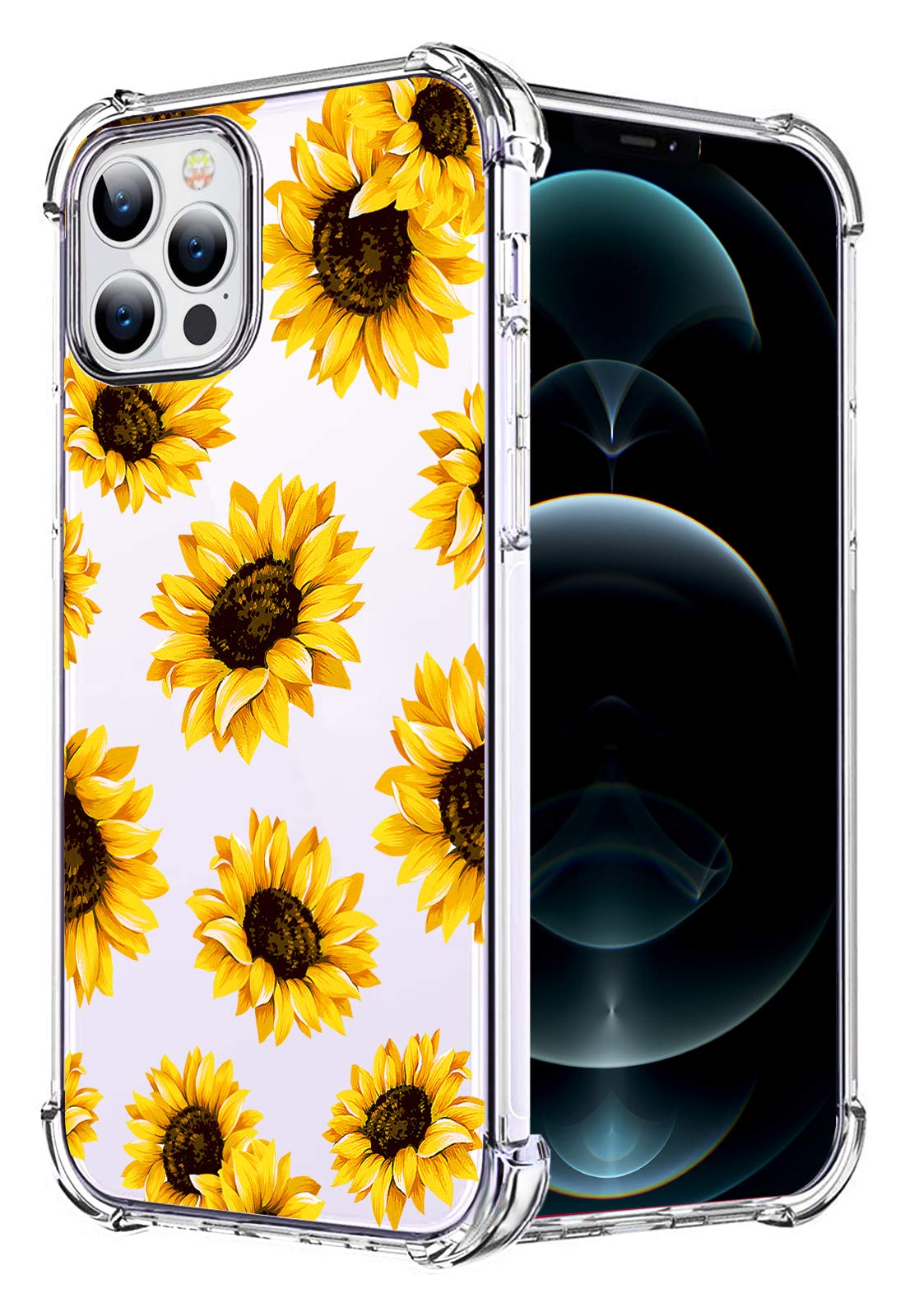 HEYORUN Sunflower Clear Case Fit for iPhone 12 Pro Max 6.7 Inches, Sunflower Girls and Women Floral Back Case Cover, Yellow Flower Transparent