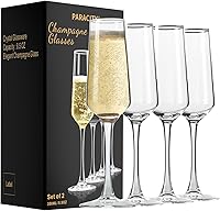 PARACITY Hand-Blown Champagne Flutes Set of 4 - Elegant 8.5oz Lead-Free Glasses for Weddings, Birthdays, Christmas Gifts