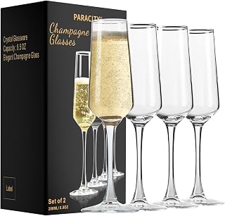 PARACITY Hand-Blown Champagne Flutes Set of 4 - Elegant 8.5oz Lead-Free Glasses for Weddings, Birthdays, Christmas Gifts