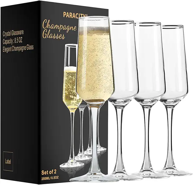 ParaCity Champagne Flutes Set of 4 - Elegant 8.5oz Prosecco Glasses