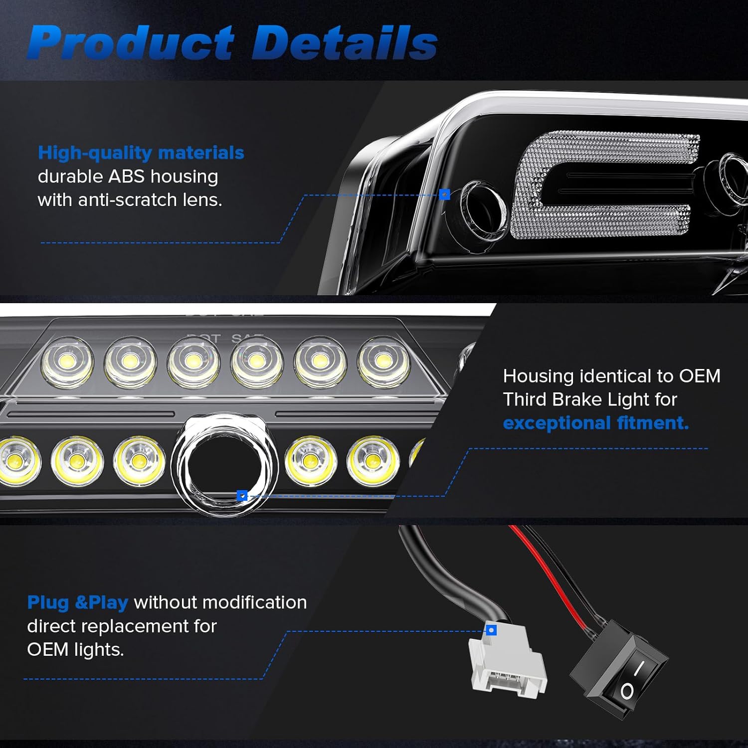 LED 3rd Third Brake Light Compatible with 2015-2025 F150, 2017-2025 F250 F350 F450 F550 Super Duty, 2019-2025 Ranger, Only Fits Models with Cargo Bed Camera, Clear Len