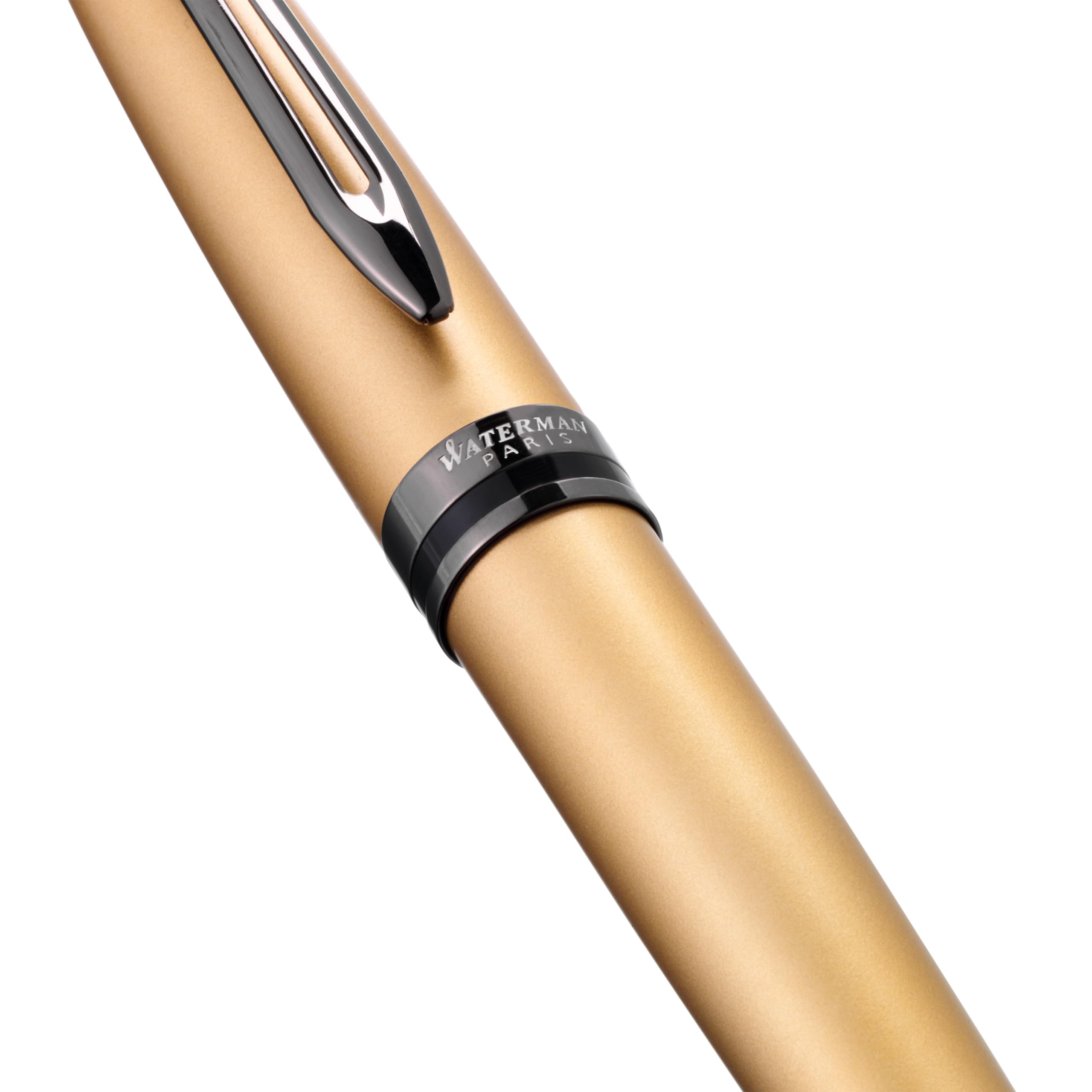 Waterman Expert - Penna a sfera di alta qualità, laccata oro metallizzato con finiture in rutenio nero, inchiostro nero, confezione regalo