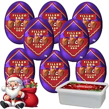 Milk Chocolate Egg with Caramelised Biscuit Filling 32g with Christmas Tub   Smooth and Creamy Easter Treat with Crunchy Pieces - bscf 8 x Eggs