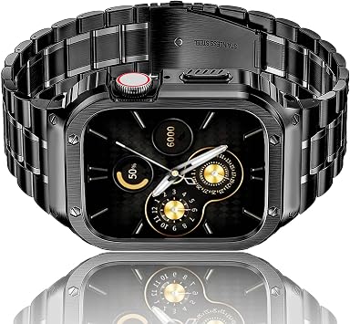 HASLFM Stainless Steel Strap with Case Compatible with Apple Watch for Men