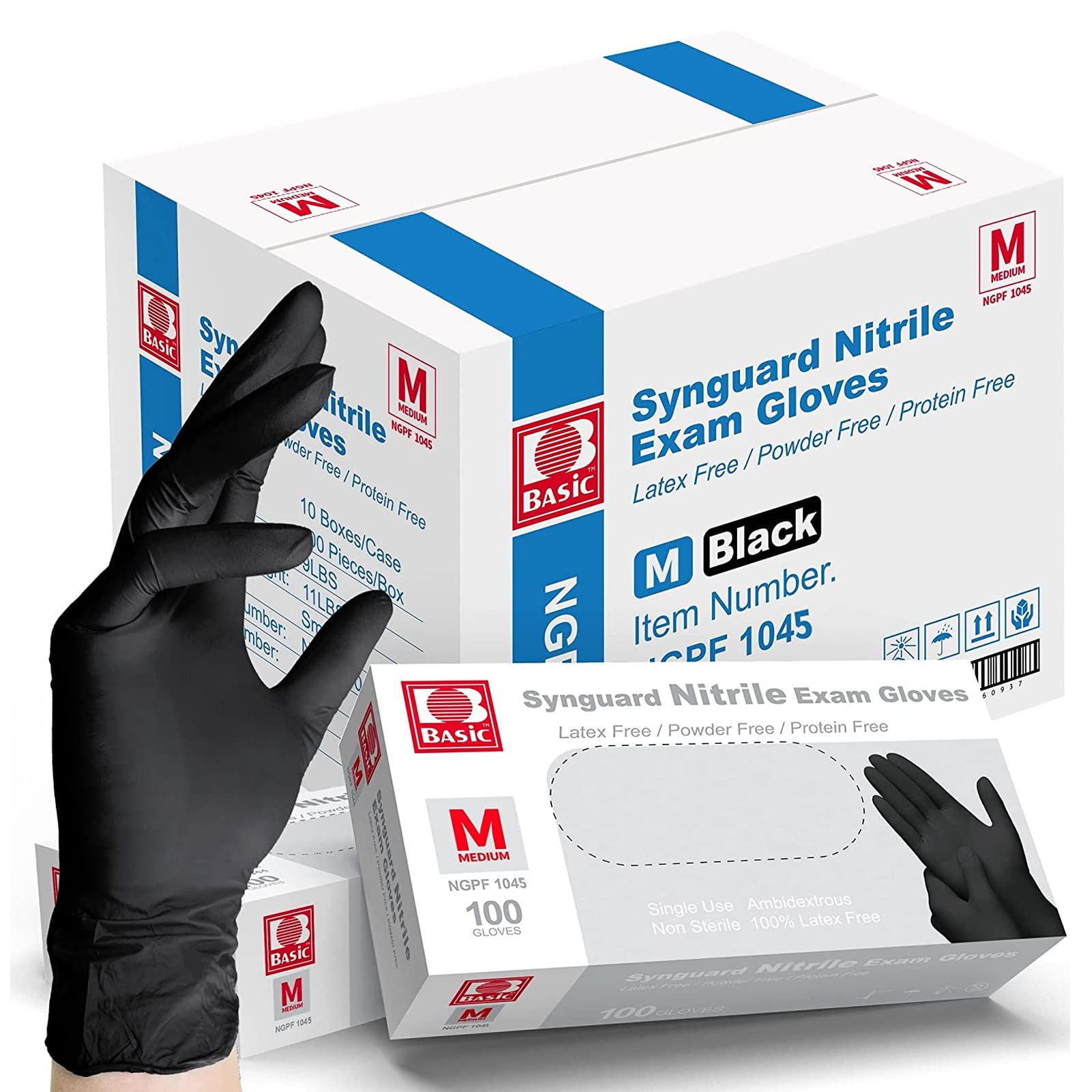 Intco Basic Medical BLACK Nitrile Exam Gloves, 5 Mil,- Latex-Free & Powder-Free, Case of 1000 (Medium-1000)