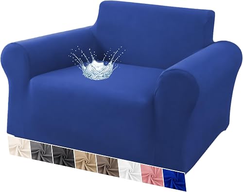 VKZ Funda de sofá elástica Impermeable de poliéster para 1/2/3/4 plazas, Tejido elástico Resistente al Agua, Protección para sofá contra Manchas, líquidos y Mascotas-1 Plaza-Azul