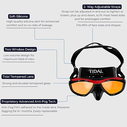 Miniatura 3 de Máscara Tidal - Máscara avanzada de buceo antivaho para buceo, esnórquel, buceo libre y natación. Lente de vidrio templado gran angular. La mejor