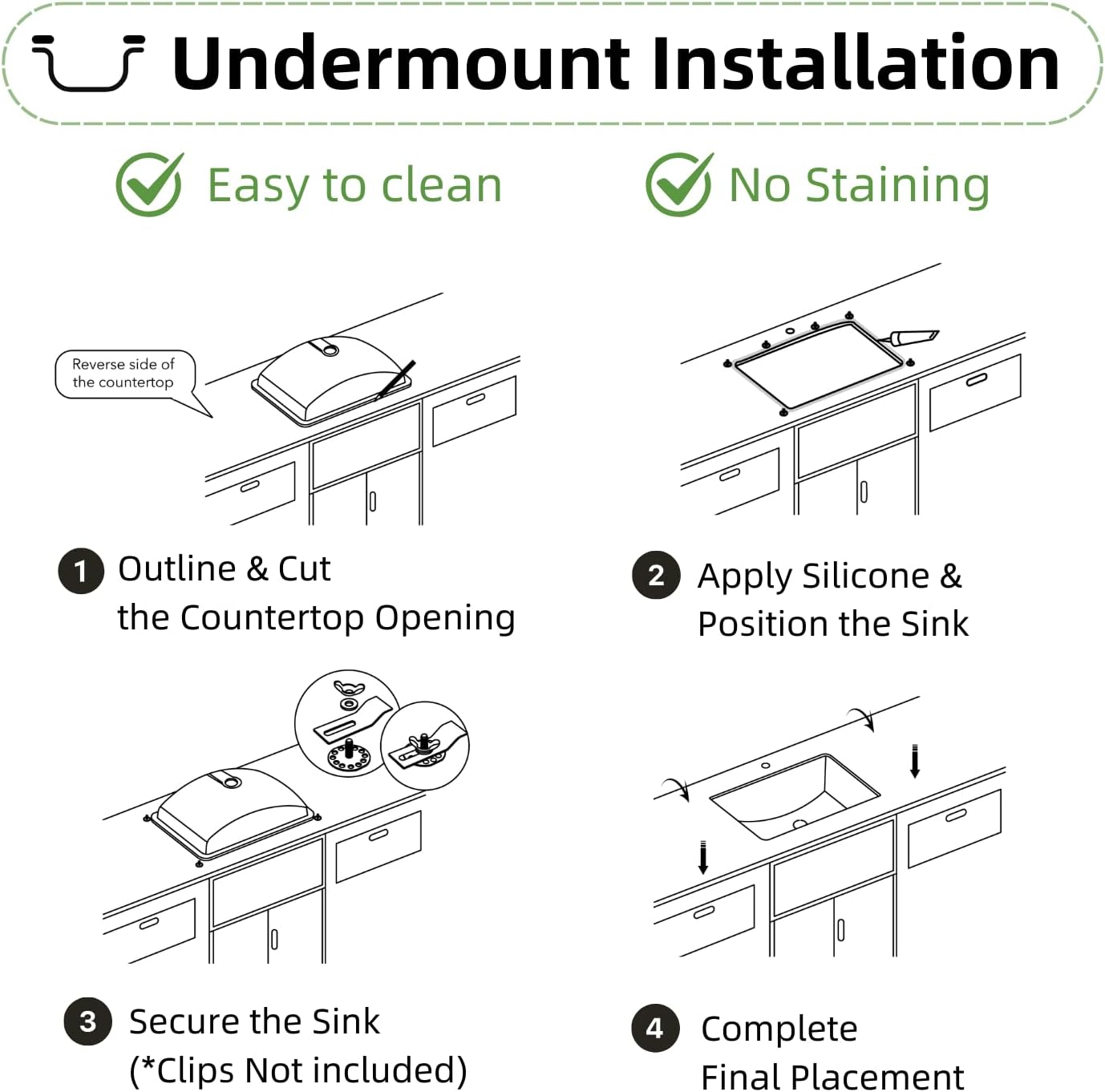 20"W x16"D Undermount Bathroom Sink Rectangular, Los Flexi White Ceramic Vanity Sinks with Overflow Hole & Deep Bowl, Space-Saving Porcelain Undermount Sink For Bathroom