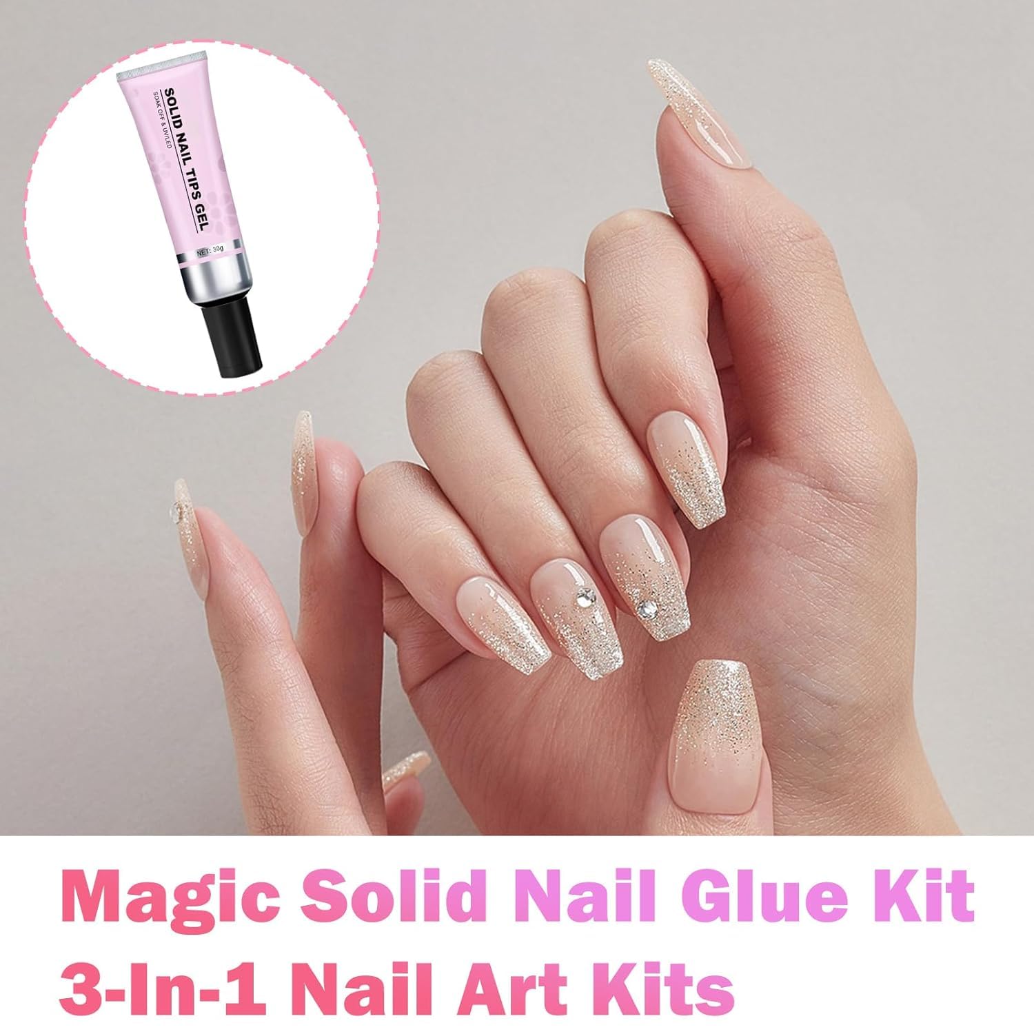 Magic Solid Nail Glue Kit 3-In-1 Nail Art Kits | Solid Nail Glue Gel for Nail Tip Press on Nails, Solid Nail Tips Gel for Nail Art,Strong Adhesive Solid Nail Tips Gel