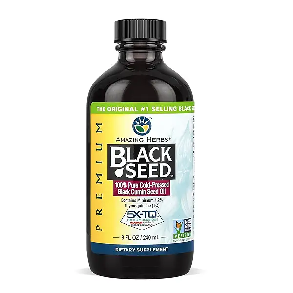 Amazing Herbs Premium Liquid Black Seed Oil - Cold Pressed with Nigella & Sativa, Aids in Digestive Health, Omegas 3 6 & 9, Immune Support, Brain Function, Non GMO, for Men and Women - 8 Fl Oz 1