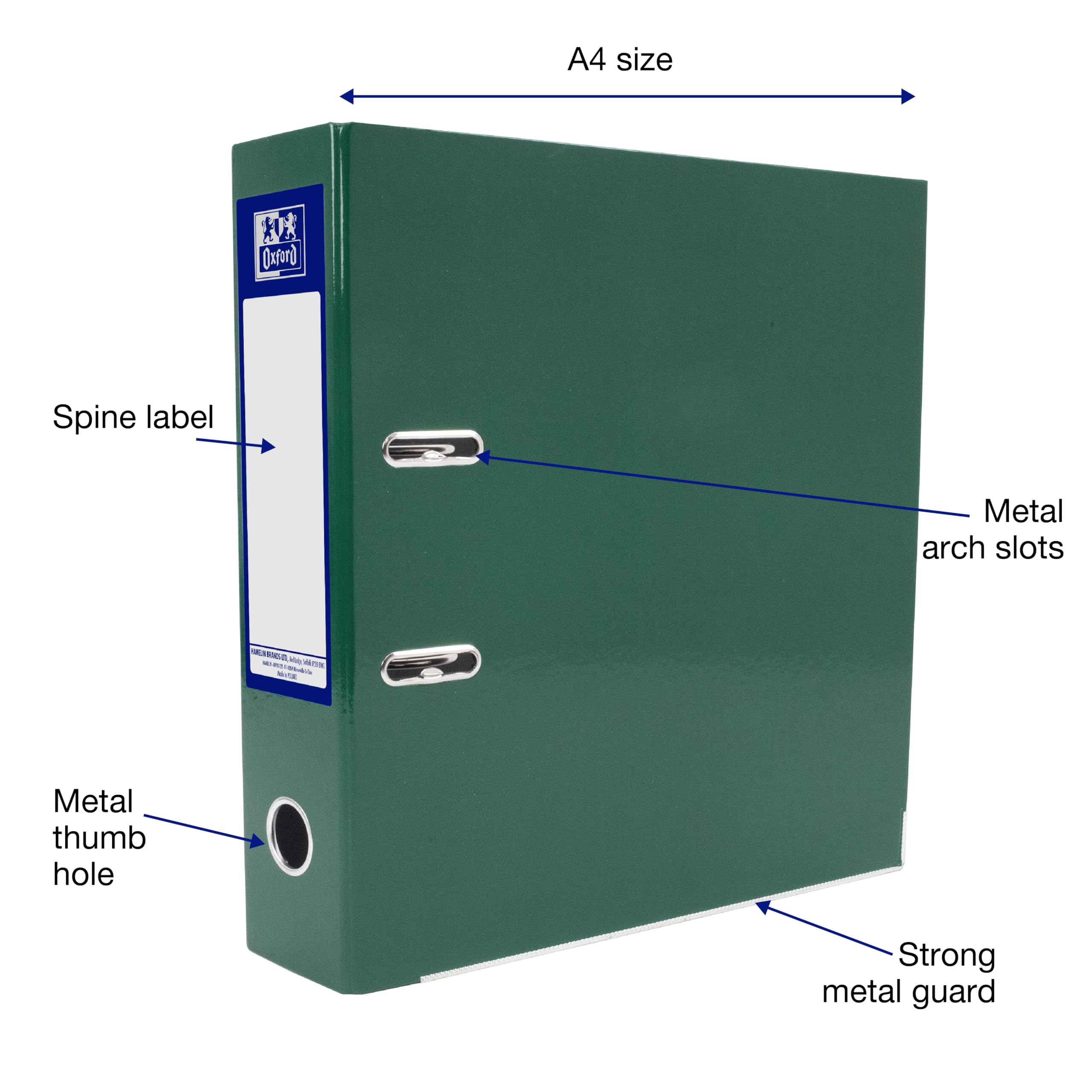 Oxford Premium A4 Lever Arch File, Green Single Folder, Heavy Duty - Image 2