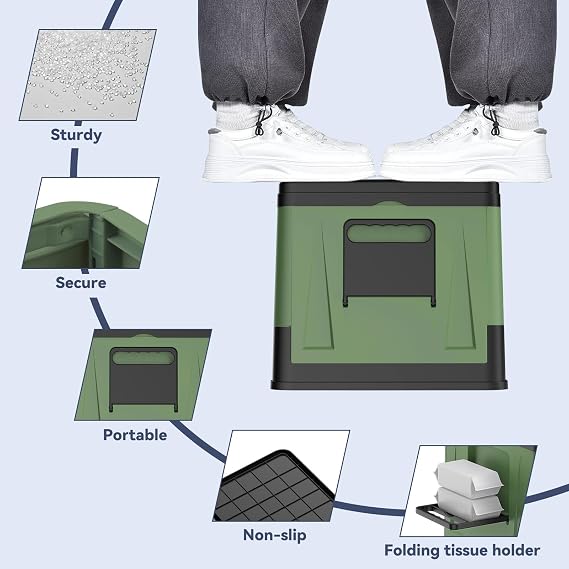 Portable Folding Camping Toilet, Compact Collapsible Outdoor Commode Potty