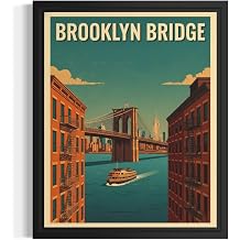 Brooklyn Bridge Retro Unframed Wall Art Poster Print, Vintage City Skyline Painting Picture Gift Modern Artwork For Living Room Office Home Decoration B49 Brooklyn Bridge, 14" L x 11" W, Unframed