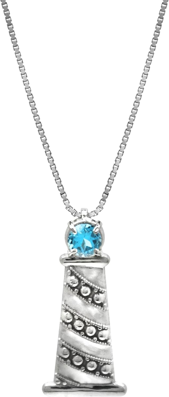 Honolulu Jewelry Company Colgante de plata de ley y topacio azul con cadena de caja de 18 pulgadas, Metal Gema, Topacio