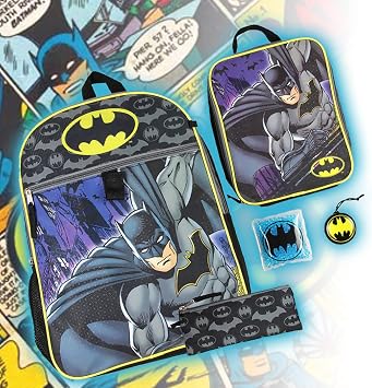 Bioworld Batman 16 Backpack 5 PC Classic Comic Design Combo Set