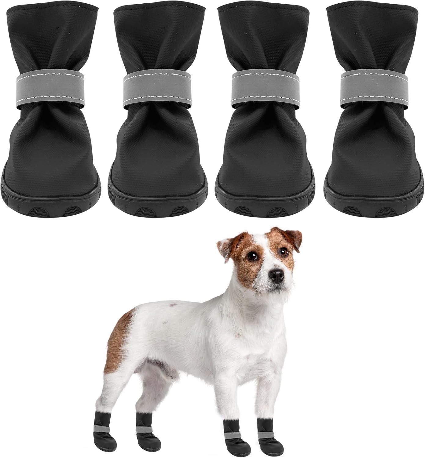 SCENEREAL Waterproof Dog Boots with Reflective Strips 4 PCS NonSlip Dog Shoes