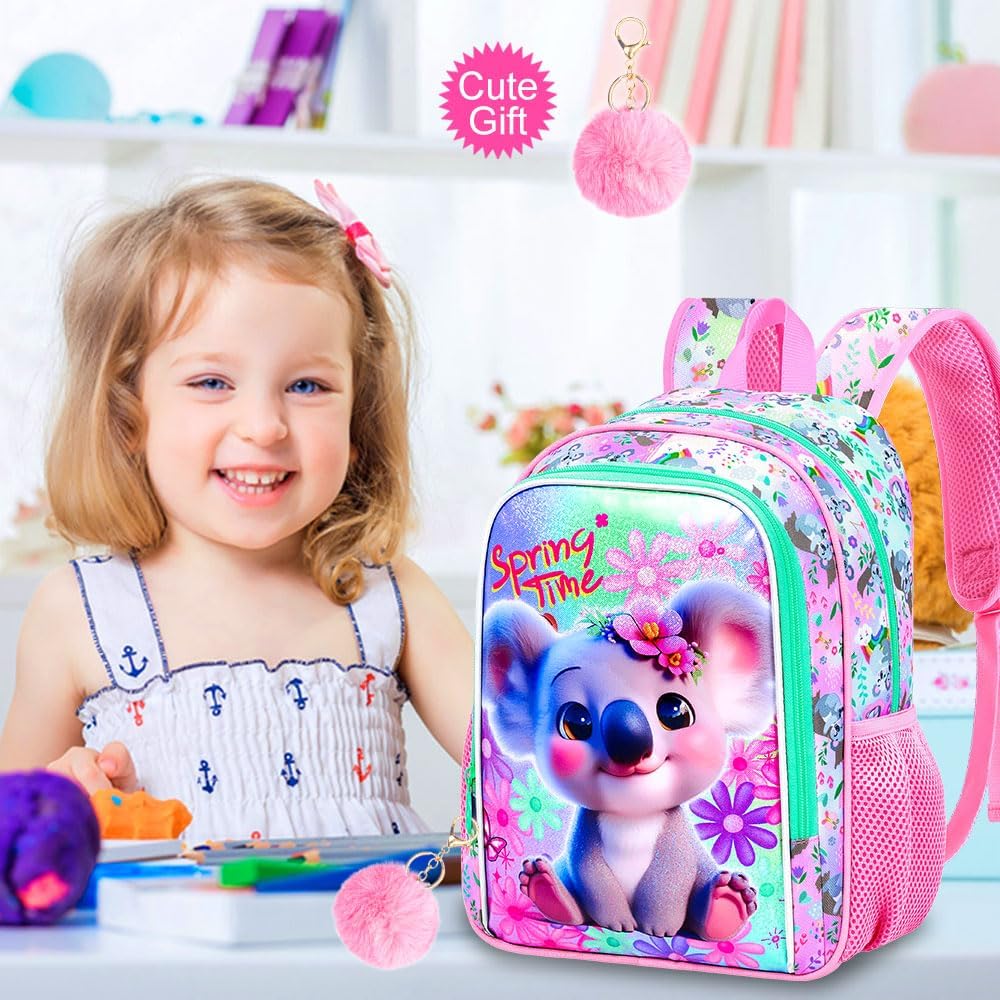 Girls Toddler Koala Backpack, Water Resistant Kindergarten Bookbag, 13" Preschool Backpacks for Toddler - Koala Pink - Image 7