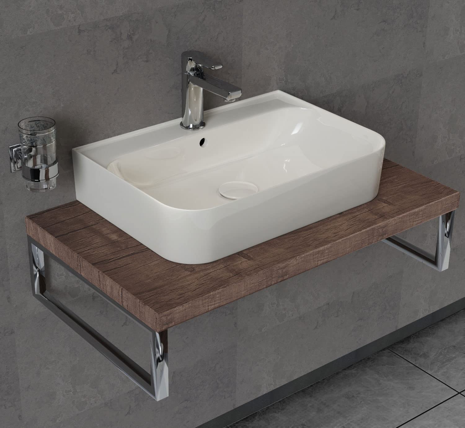 Aqua Bagno | Kwadratowa Umywalka Nablatowa, Biała, Błyszcząca, Ceramiczna, Do Rąk, Szerokość 55 cm