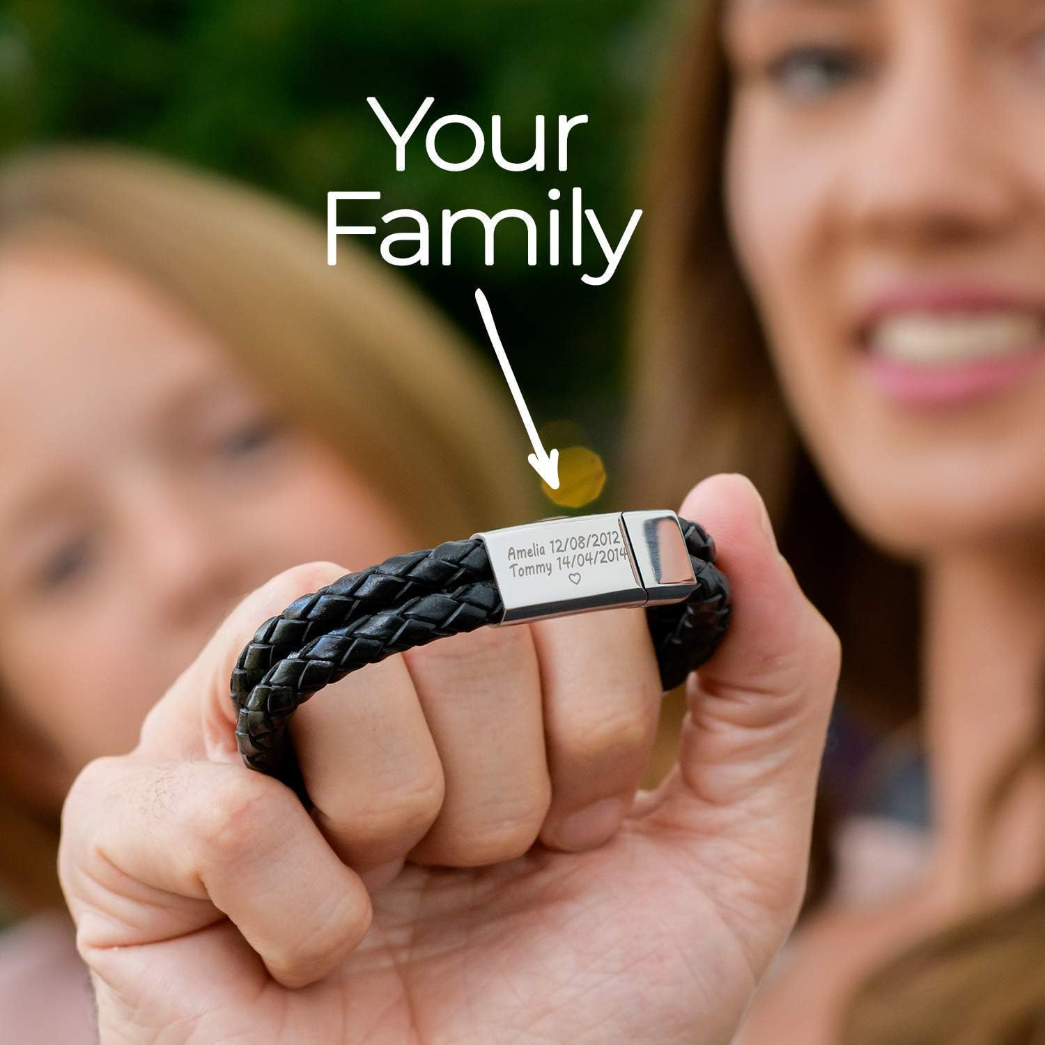 Handmade Personalized Engraved Bracelet for Men in Stainless Steel and Black Leather - Custom Made Father's Day Christmas Gifts, Stacking Man Valentines Day Jewelry