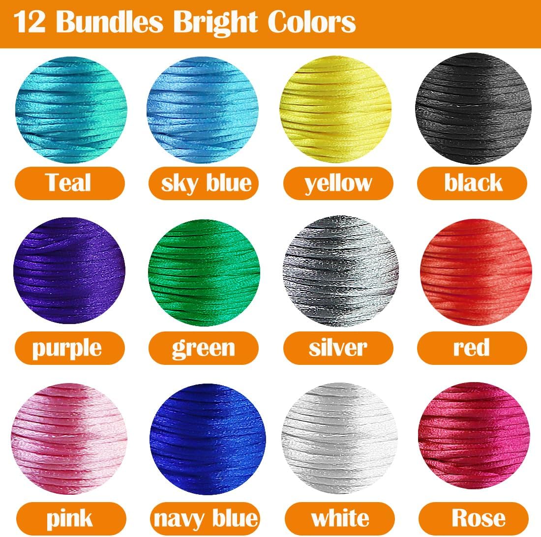 Ewparts 2mm Satin Nylon Cord for Jewelry Making Mexican Bracelets String Nylon Cord for Bracelet 12 Colors 252 Yards for Lanyard,Beading,Macrame,Craft Cord,Chinese Knotting Friendship Bracelet Cording - Image 2