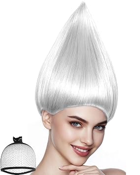 ANOGOL Silver Funny Wig for Women Men Spiky Crazy Wig Short Grey White Wigs