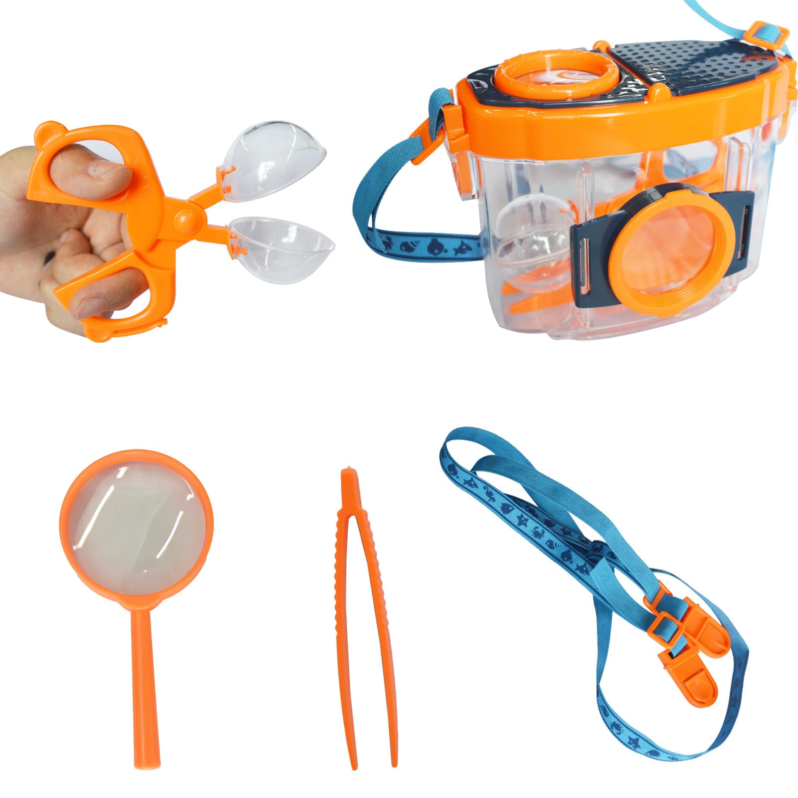 2 bicchieri di lente d'ingrandimento per bambini con pinzette e