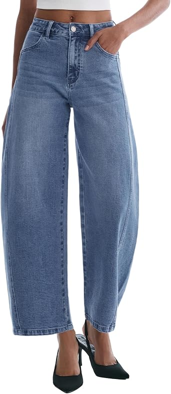Barrel Jeans for Women Baggy High Waisted Wide Leg Jeans Strechy Y2K Comfort Ankle Denim Pants