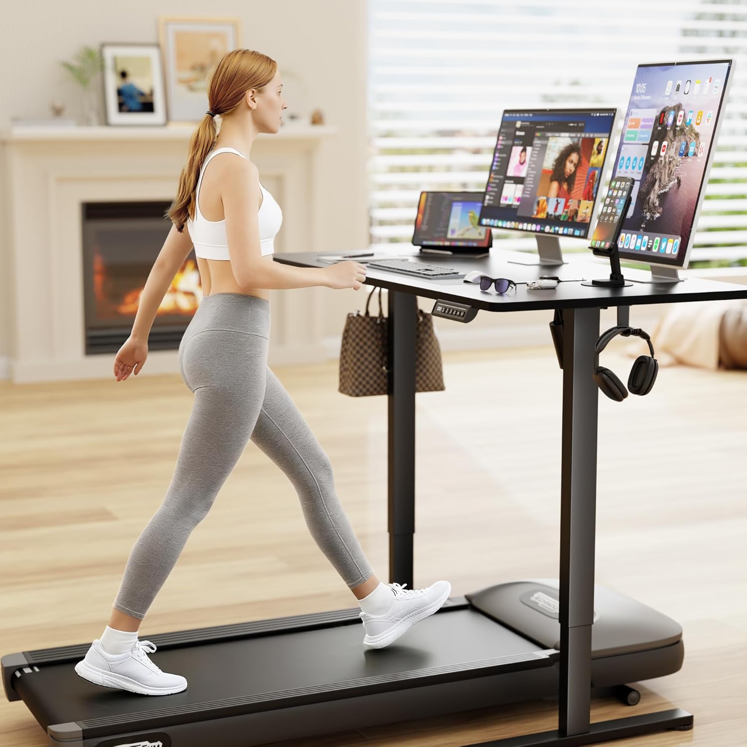 Furmax Electric Standing Desk, 45 x 24 Inches Sit Stand up Desk, Sit Stand Height Adjustable Home Office Desk with 4 Height Position Memory - with Splice Board (Black, 45) - 2