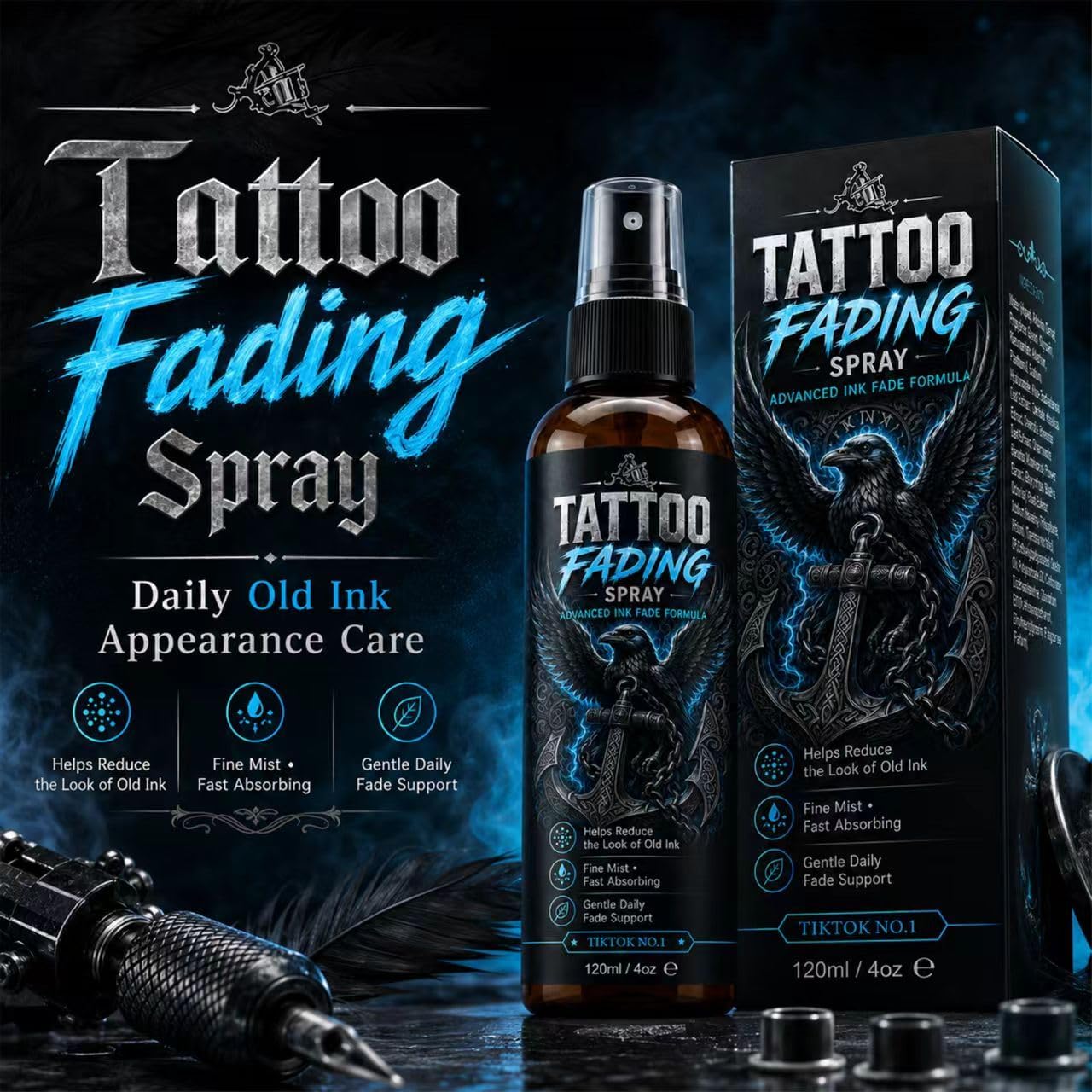 Tattoo Removal Spray, Tattoo Fading Support Spray for Unwanted Ink, Daily Care Formula with Botanical Extracts for Skin