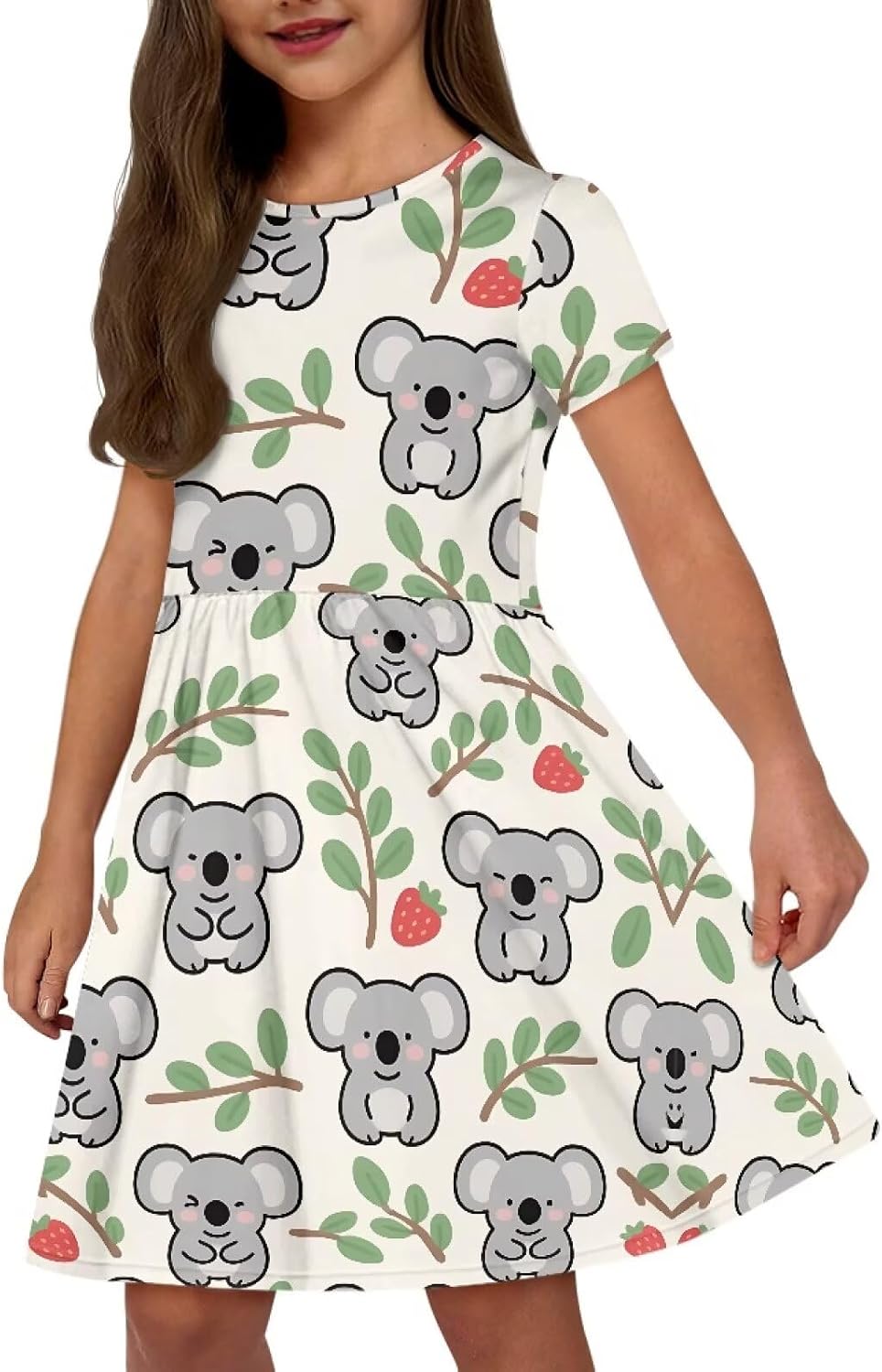 Girls Dress with Pockets Basic Short Sleeve High Waist Swing Skater Dress School Party Dress for Kids