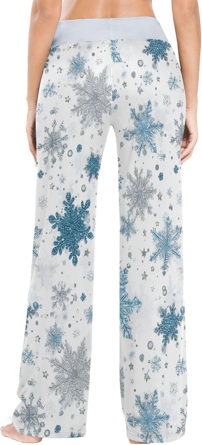 SHJI Women's Pajama Pants Blue Winter Snow Sleepwear Yoga Pant Drawstring Lounge Bottoms - Image 4